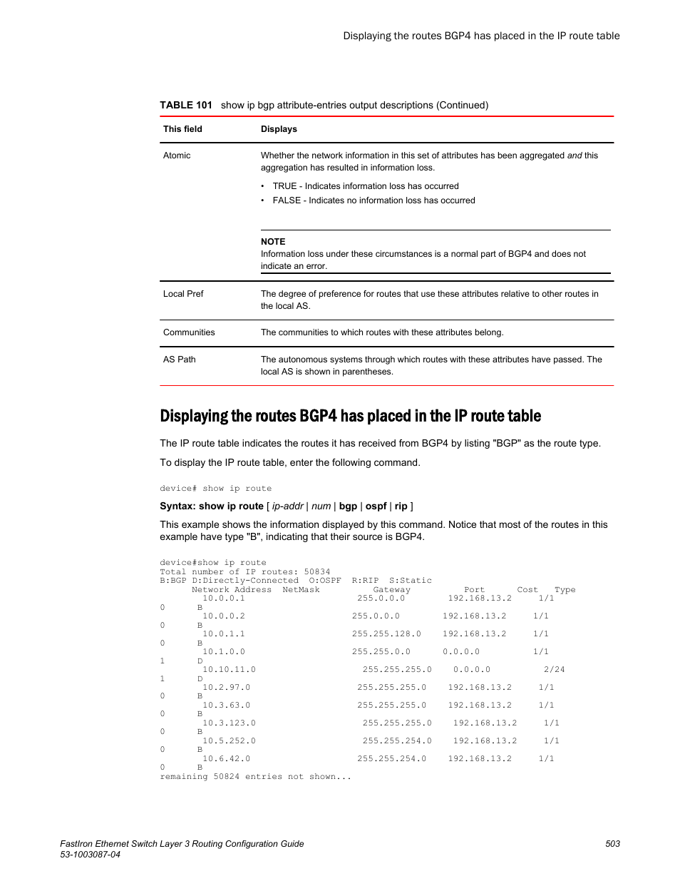 Brocade FastIron Ethernet Switch Layer 3 Routing Configuration Guide User Manual | Page 503 / 672