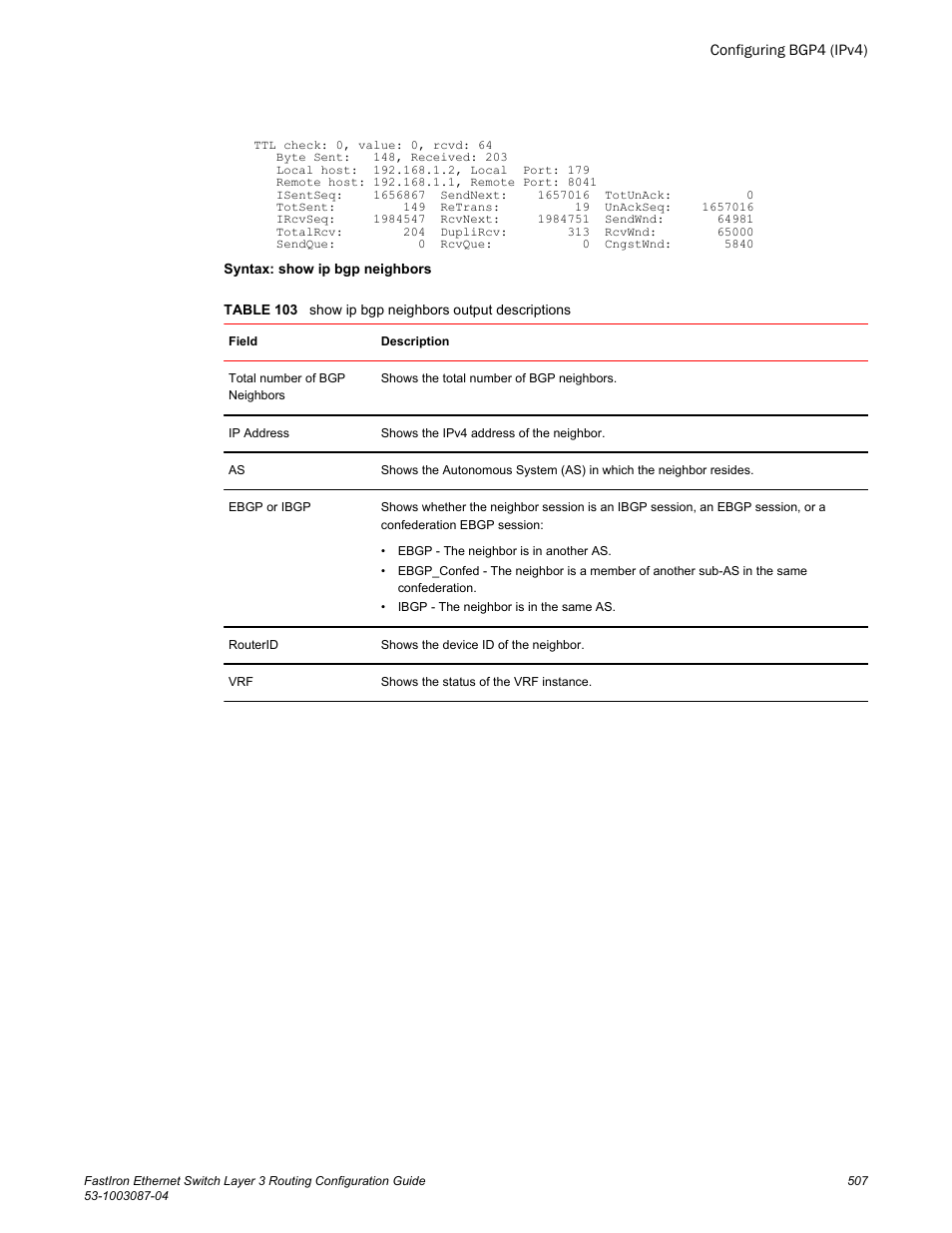 Brocade FastIron Ethernet Switch Layer 3 Routing Configuration Guide User Manual | Page 507 / 672