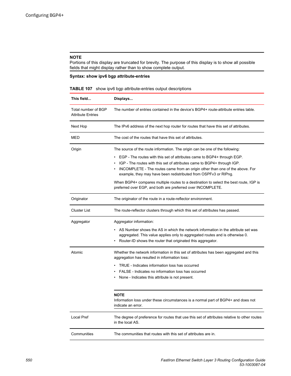 Brocade FastIron Ethernet Switch Layer 3 Routing Configuration Guide User Manual | Page 550 / 672