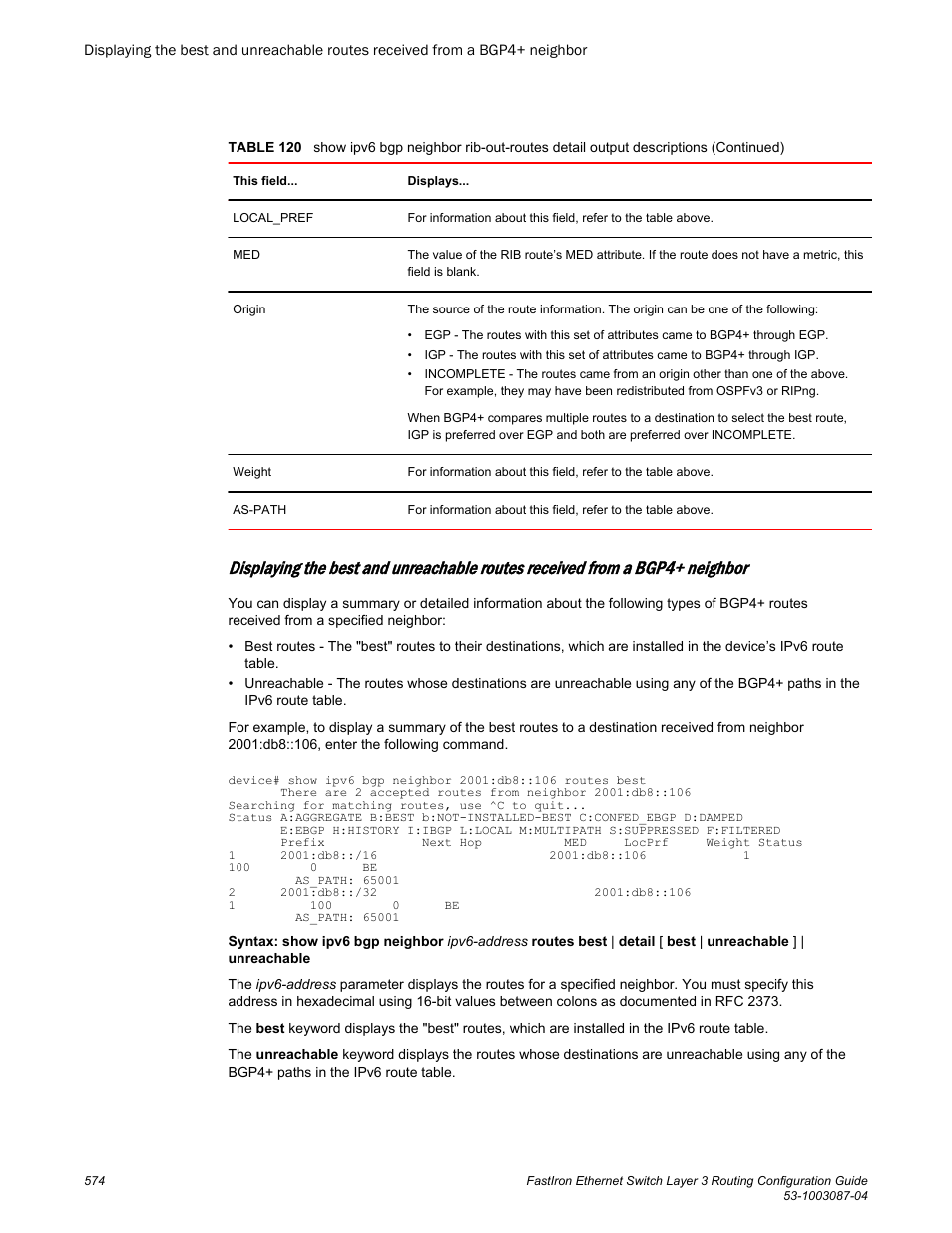 Brocade FastIron Ethernet Switch Layer 3 Routing Configuration Guide User Manual | Page 574 / 672