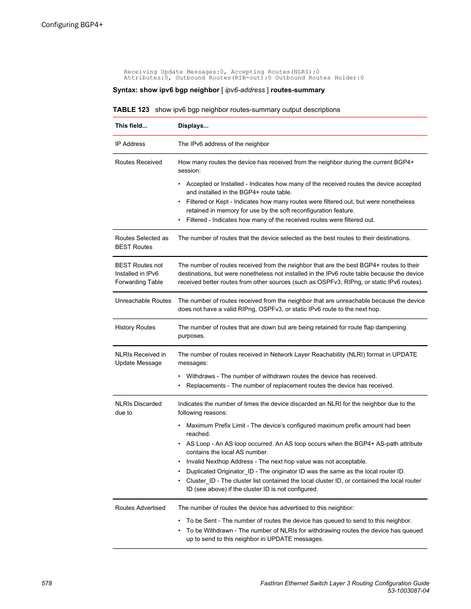 Brocade FastIron Ethernet Switch Layer 3 Routing Configuration Guide User Manual | Page 578 / 672