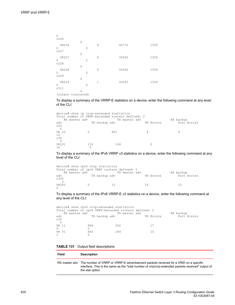 Brocade FastIron Ethernet Switch Layer 3 Routing Configuration Guide User Manual | Page 630 / 672