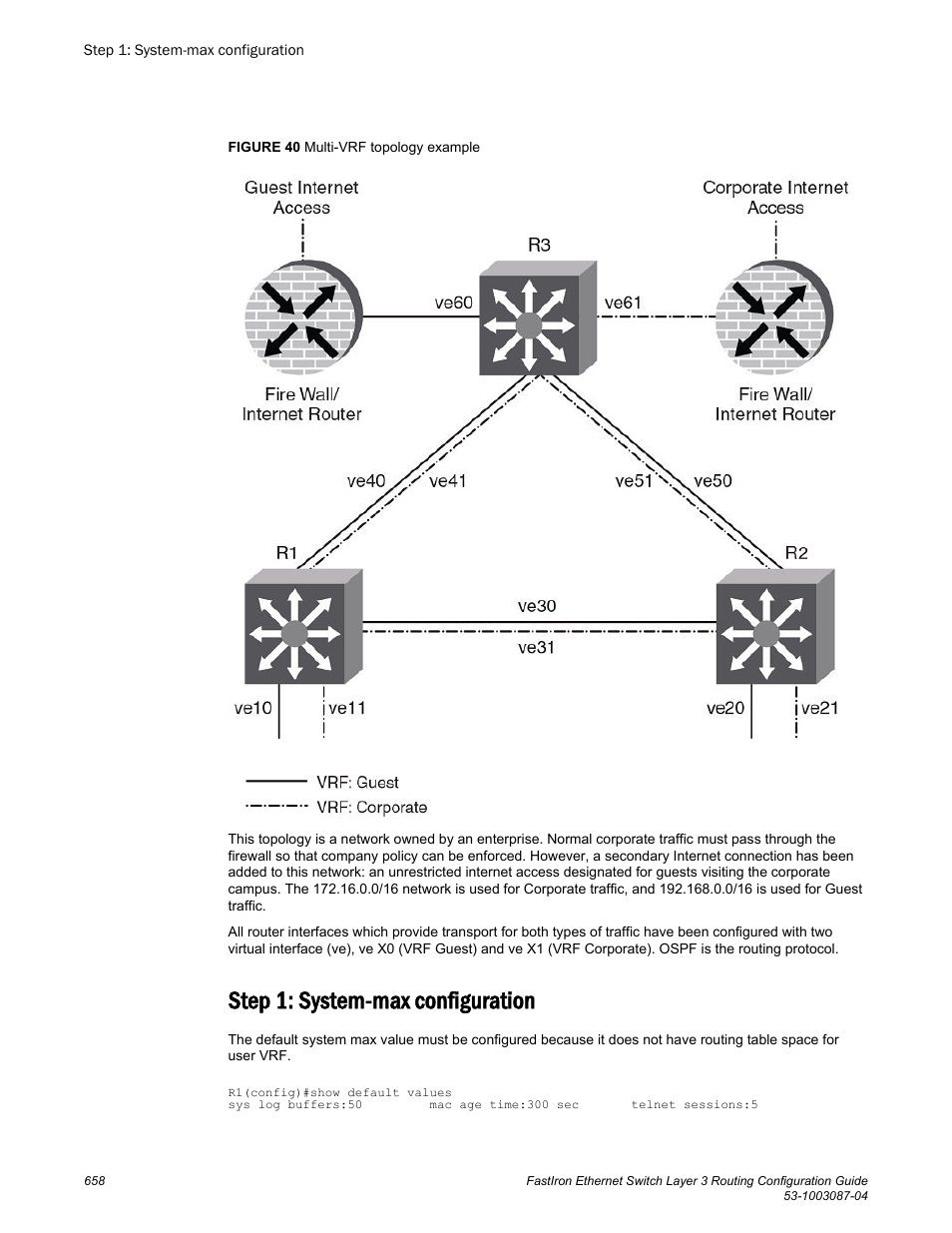 Step 1: system-max configuration | Brocade FastIron Ethernet Switch Layer 3 Routing Configuration Guide User Manual | Page 658 / 672