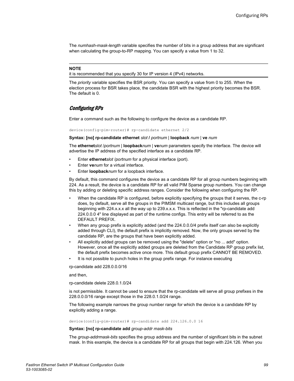 Configuring rps | Brocade FastIron Ethernet Switch IP Multicast Configuration Guide User Manual | Page 101 / 230