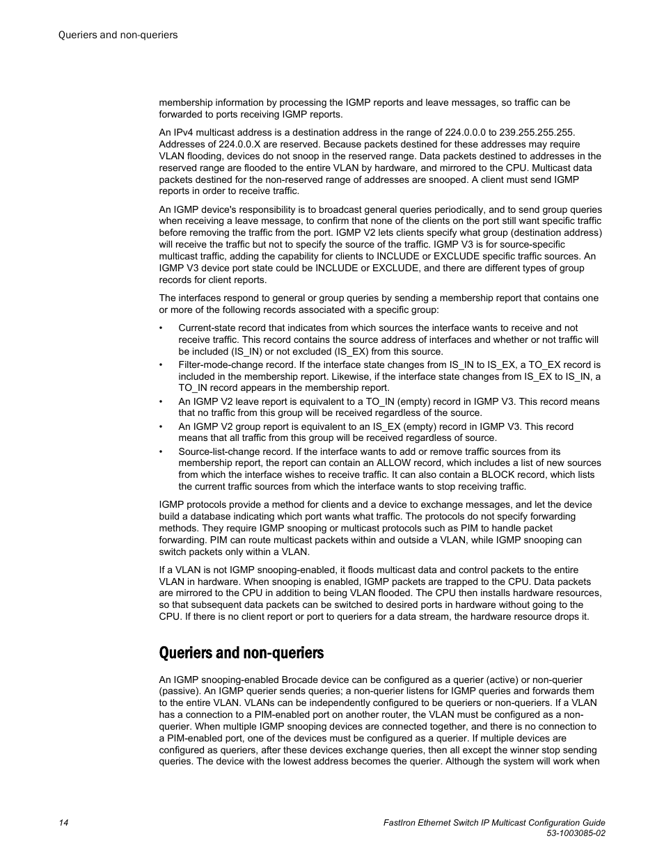 Queriers and non-queriers | Brocade FastIron Ethernet Switch IP Multicast Configuration Guide User Manual | Page 16 / 230