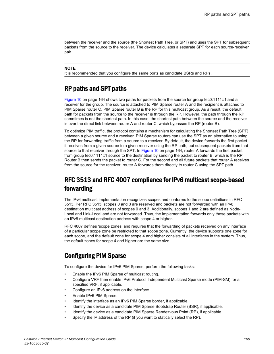 Rp paths and spt paths, Configuring pim sparse, Based forwarding | Brocade FastIron Ethernet Switch IP Multicast Configuration Guide User Manual | Page 167 / 230