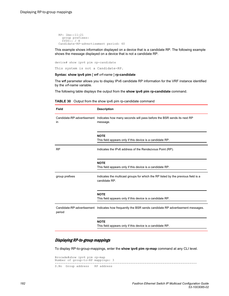 Displaying rp-to-group mappings | Brocade FastIron Ethernet Switch IP Multicast Configuration Guide User Manual | Page 184 / 230