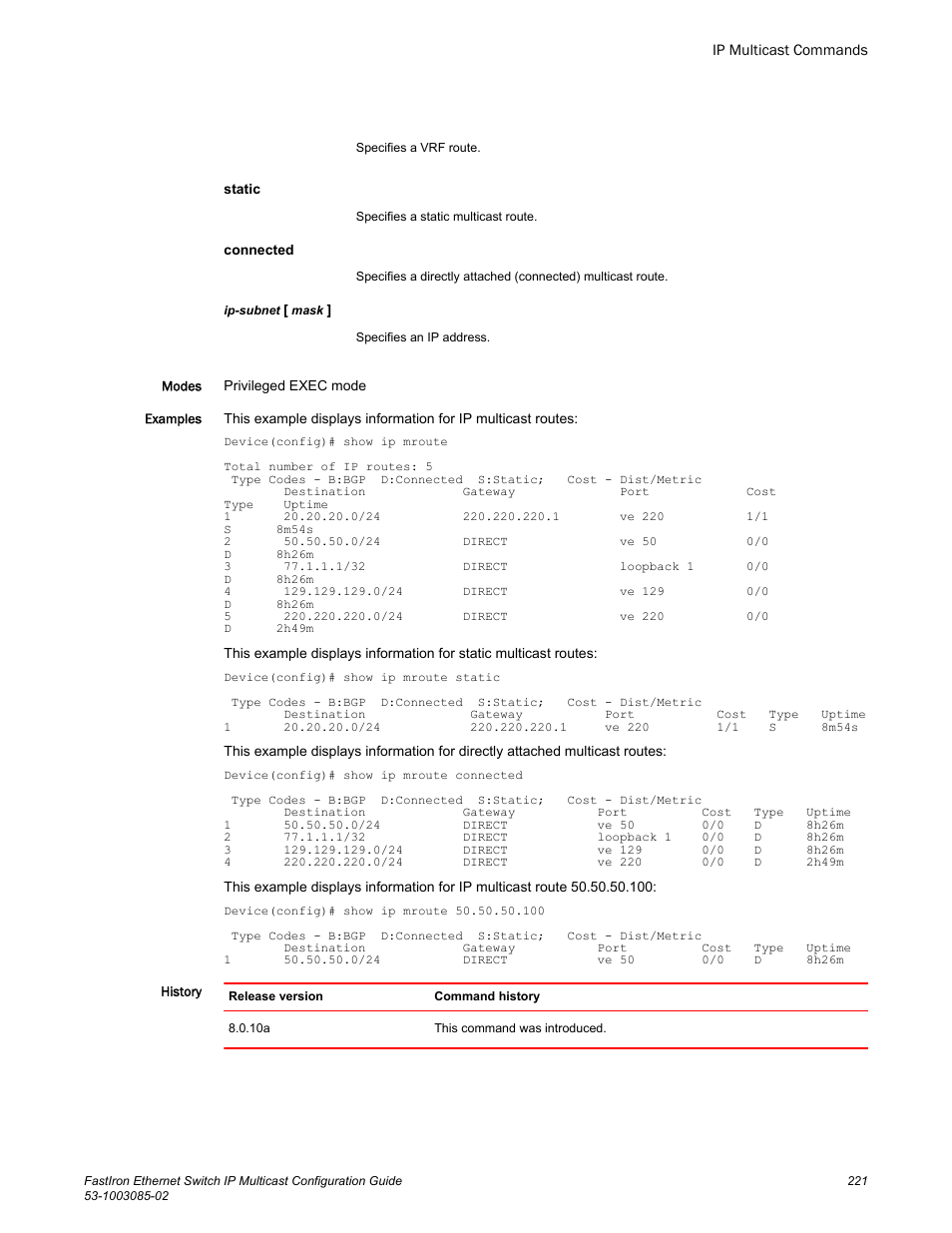 Brocade FastIron Ethernet Switch IP Multicast Configuration Guide User Manual | Page 223 / 230