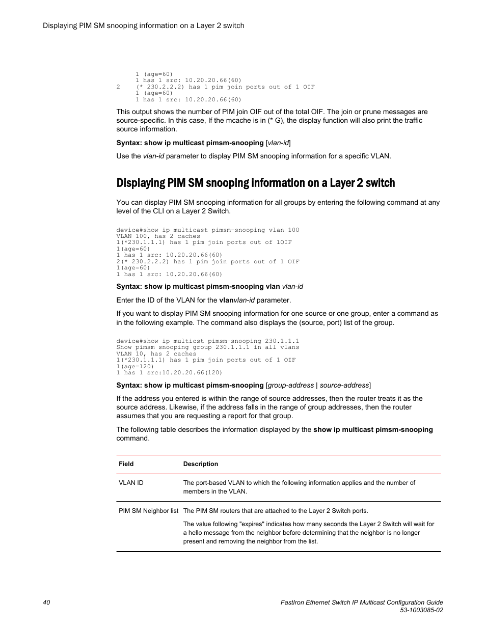 Brocade FastIron Ethernet Switch IP Multicast Configuration Guide User Manual | Page 42 / 230