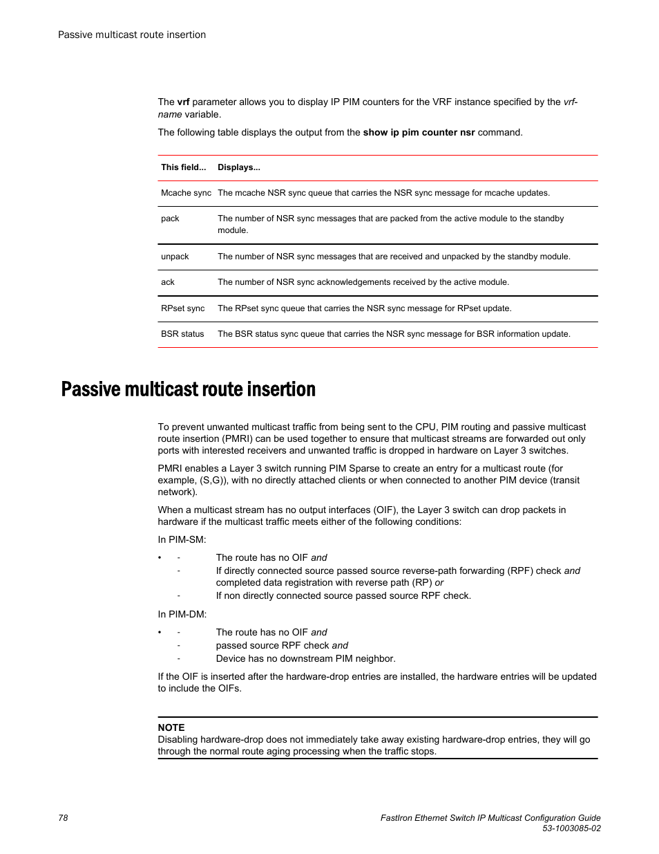 Passive multicast route insertion | Brocade FastIron Ethernet Switch IP Multicast Configuration Guide User Manual | Page 80 / 230