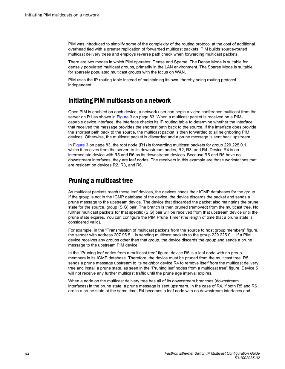 Initiating pim multicasts on a network, Pruning a multicast tree | Brocade FastIron Ethernet Switch IP Multicast Configuration Guide User Manual | Page 84 / 230