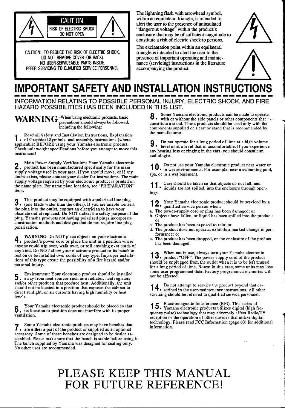 Please keep this manual for future reference, Caution | Yamaha CLP-760 User Manual | Page 2 / 27