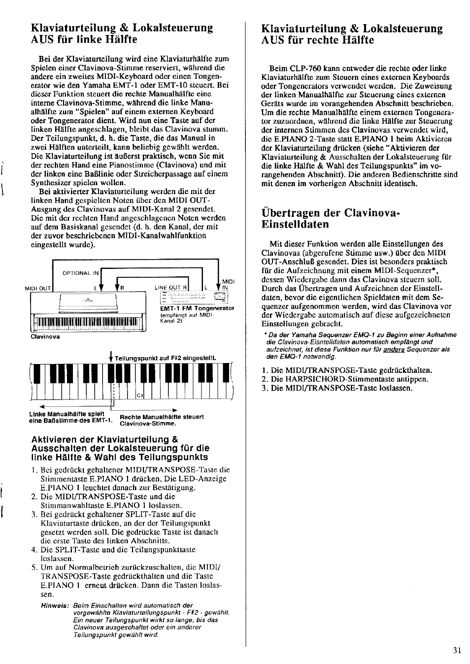 Übertragen der clavinova- einstelldaten | Yamaha CLP-760 User Manual | Page 21 / 27