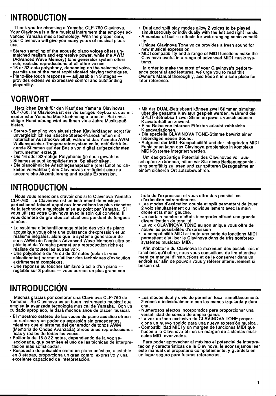 Introduction, Vorwort, Introducción | Yamaha CLP-760 User Manual | Page 3 / 27