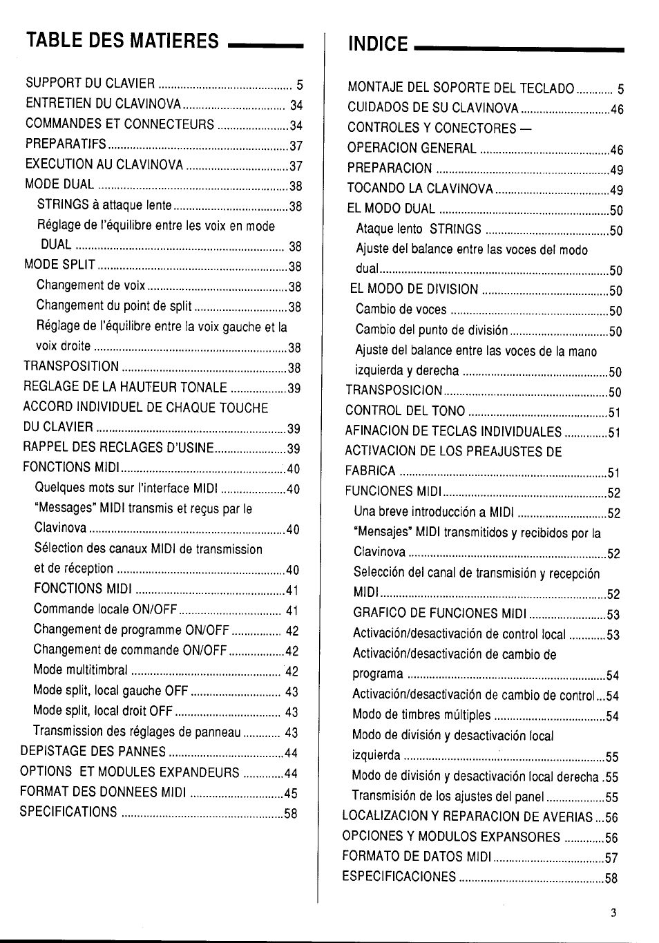 Table des matieres, Indice | Yamaha CLP-760 User Manual | Page 5 / 27