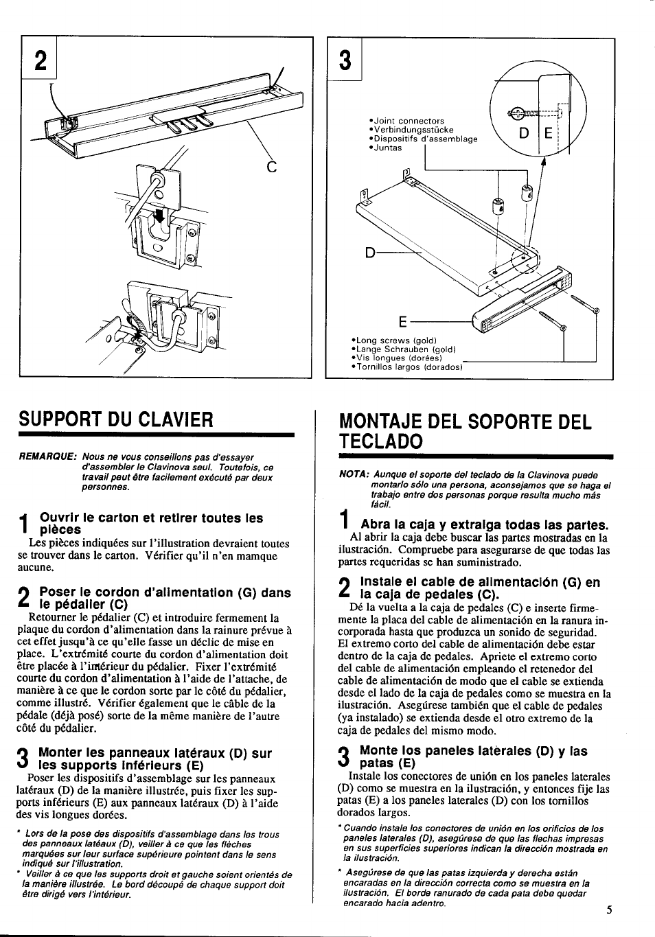 Support du clavier, Montaje del soporte del teclado, Abra la caja y extraiga todas las partes | Yamaha CLP-760 User Manual | Page 7 / 27