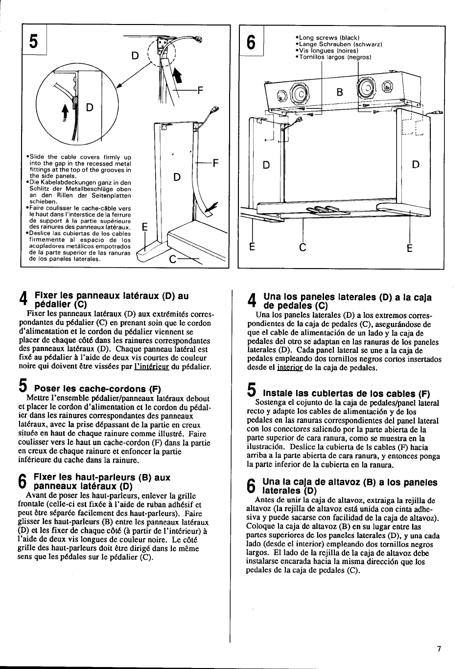 5 poser les cache-cordons (f), O instale las cubiertas de los cables (f) | Yamaha CLP-760 User Manual | Page 9 / 27