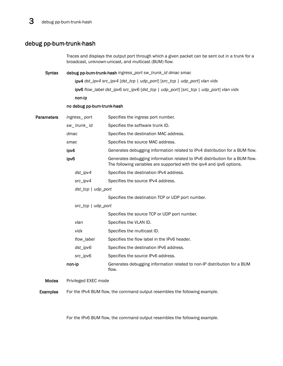 Debug pp-bum-trunk-hash | Brocade FastIron SX, FCX, and ICX Diagnostic Reference User Manual | Page 66 / 222