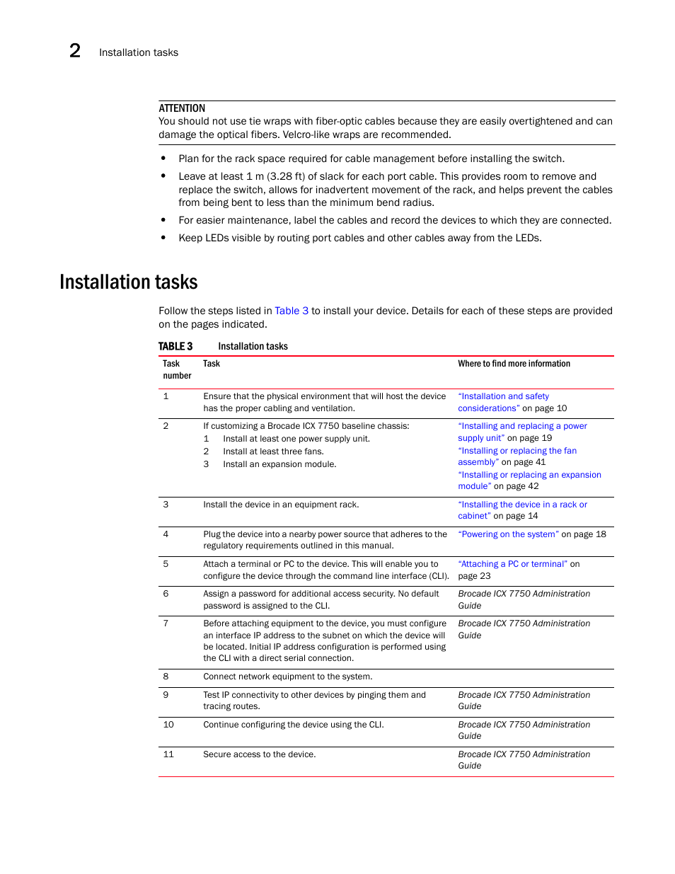 Installation tasks | Brocade ICX 7750 Hardware Installation Guide User Manual | Page 22 / 80