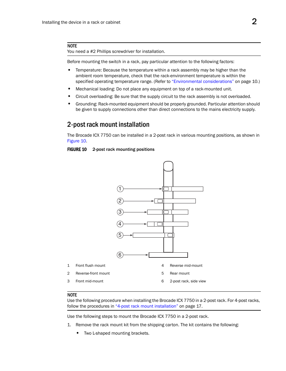 Post rack mount installation | Brocade ICX 7750 Hardware Installation Guide User Manual | Page 25 / 80