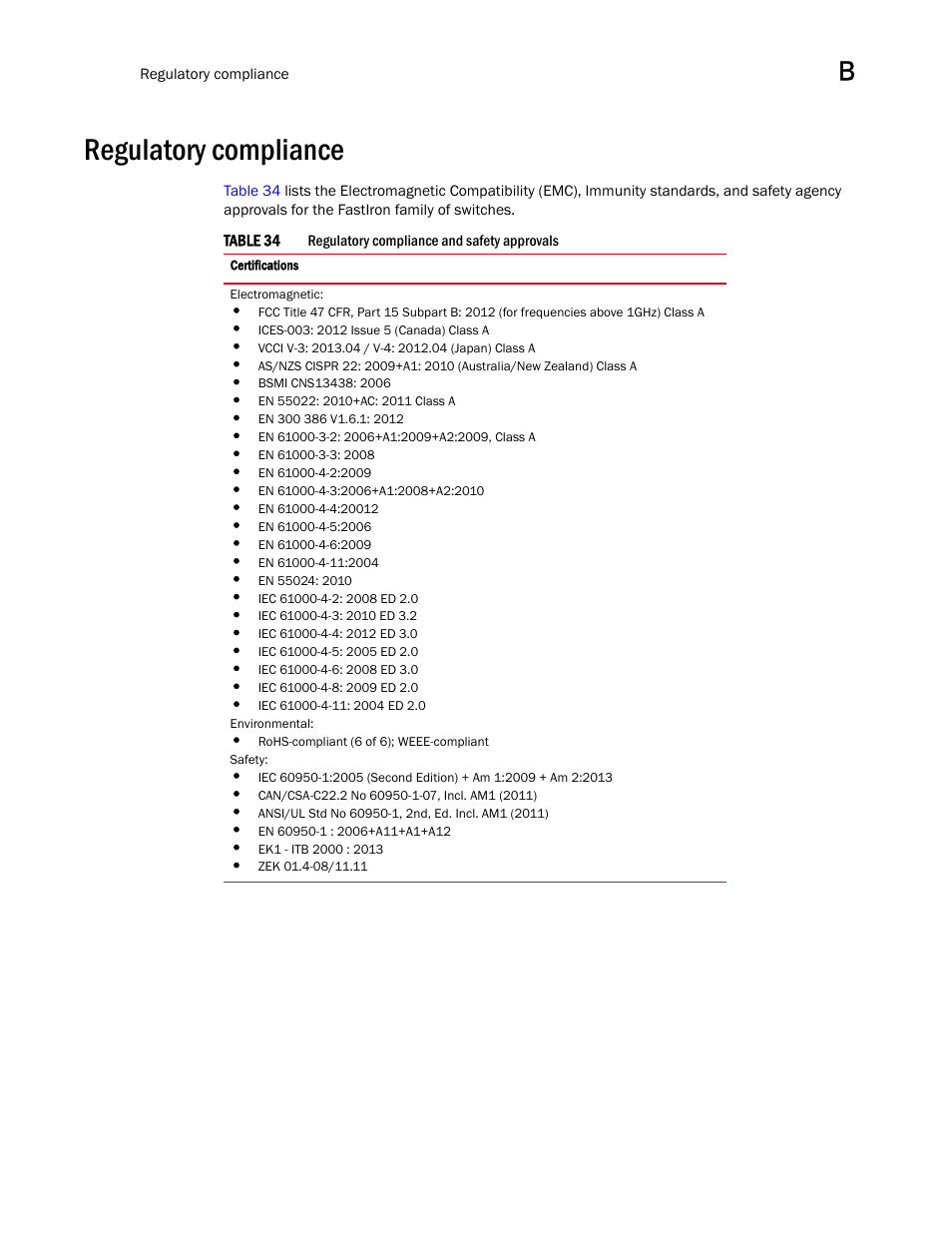 Regulatory compliance | Brocade ICX 7750 Hardware Installation Guide User Manual | Page 67 / 80