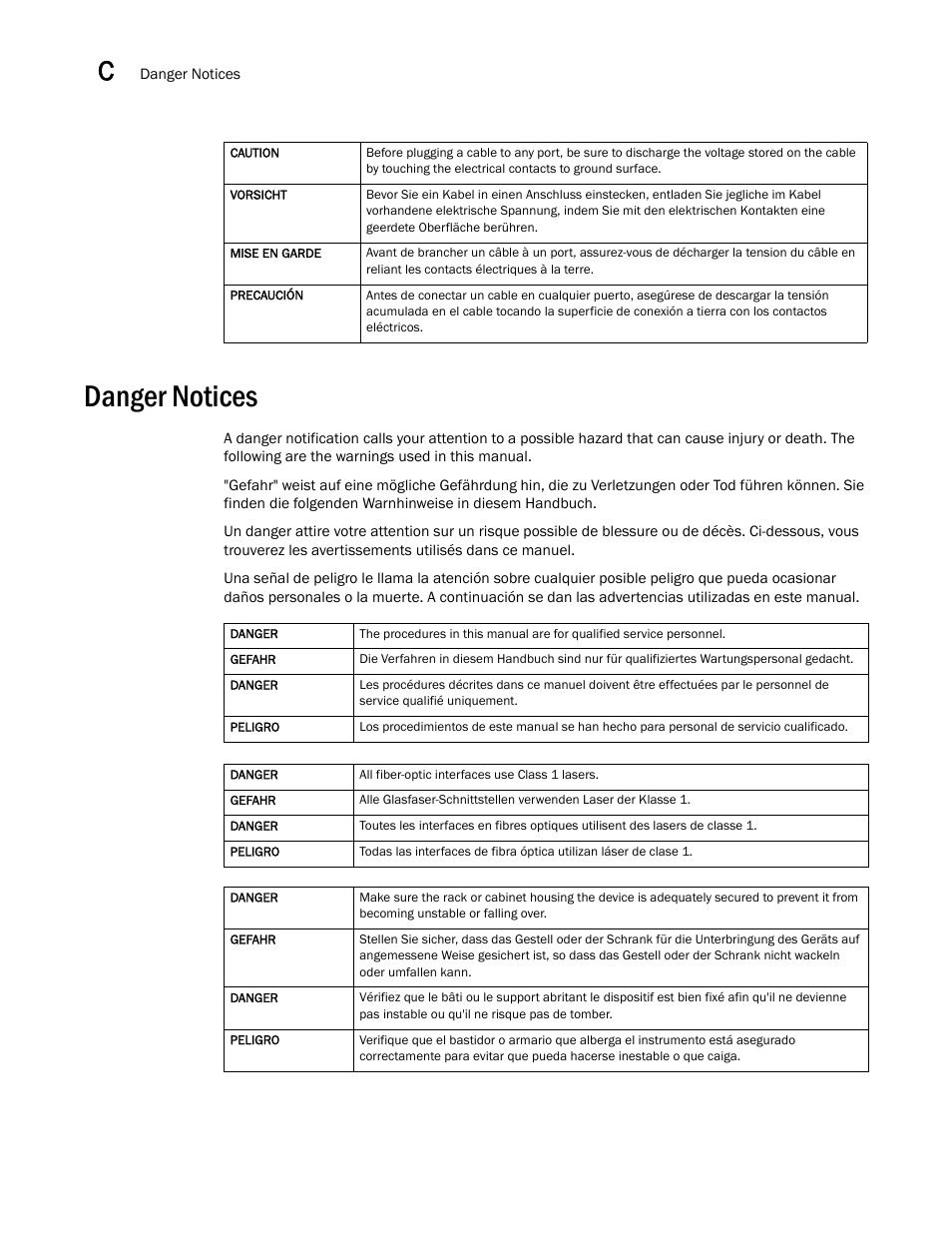 Danger notices | Brocade ICX 7750 Hardware Installation Guide User Manual | Page 74 / 80