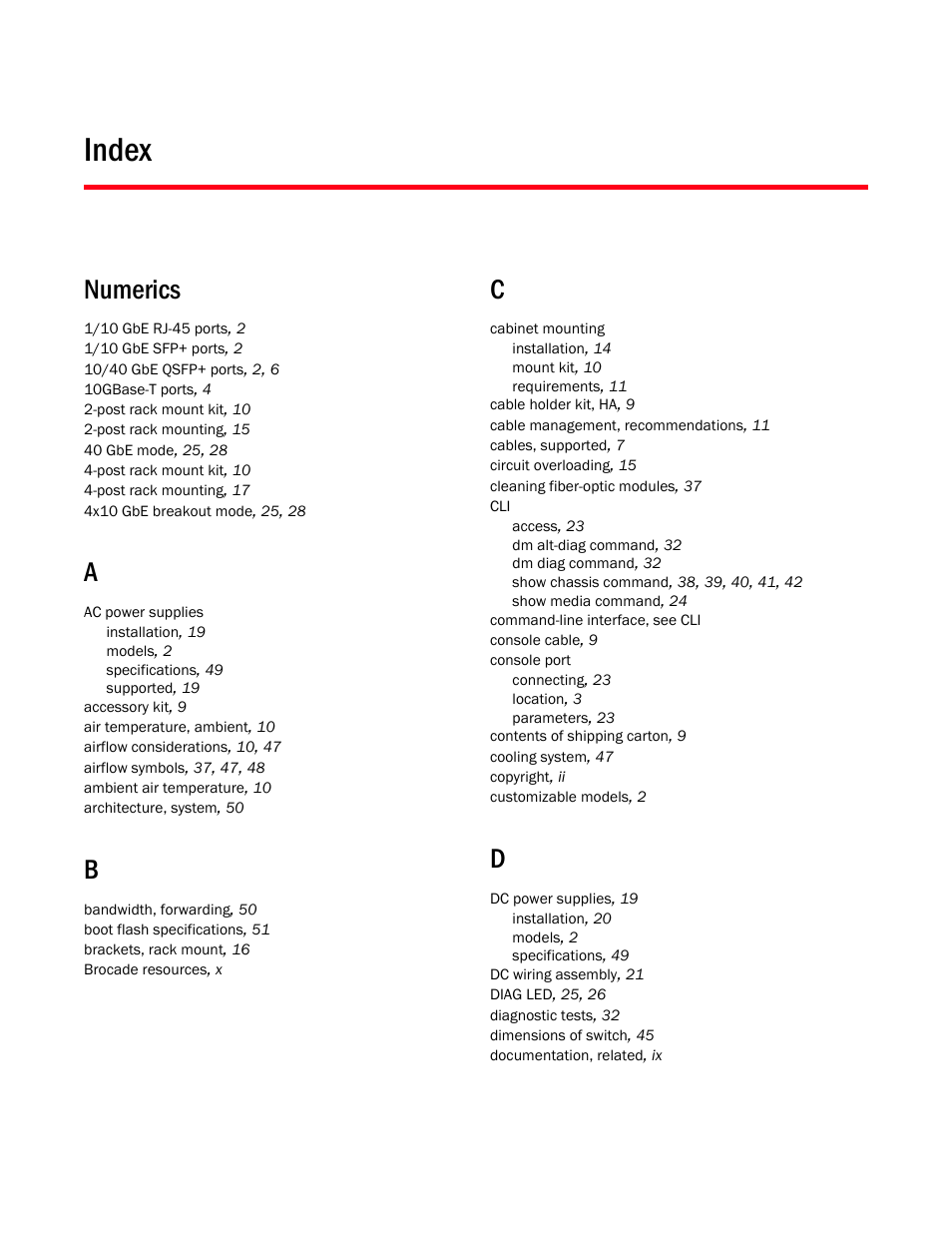 Index, Numerics | Brocade ICX 7750 Hardware Installation Guide User Manual | Page 77 / 80