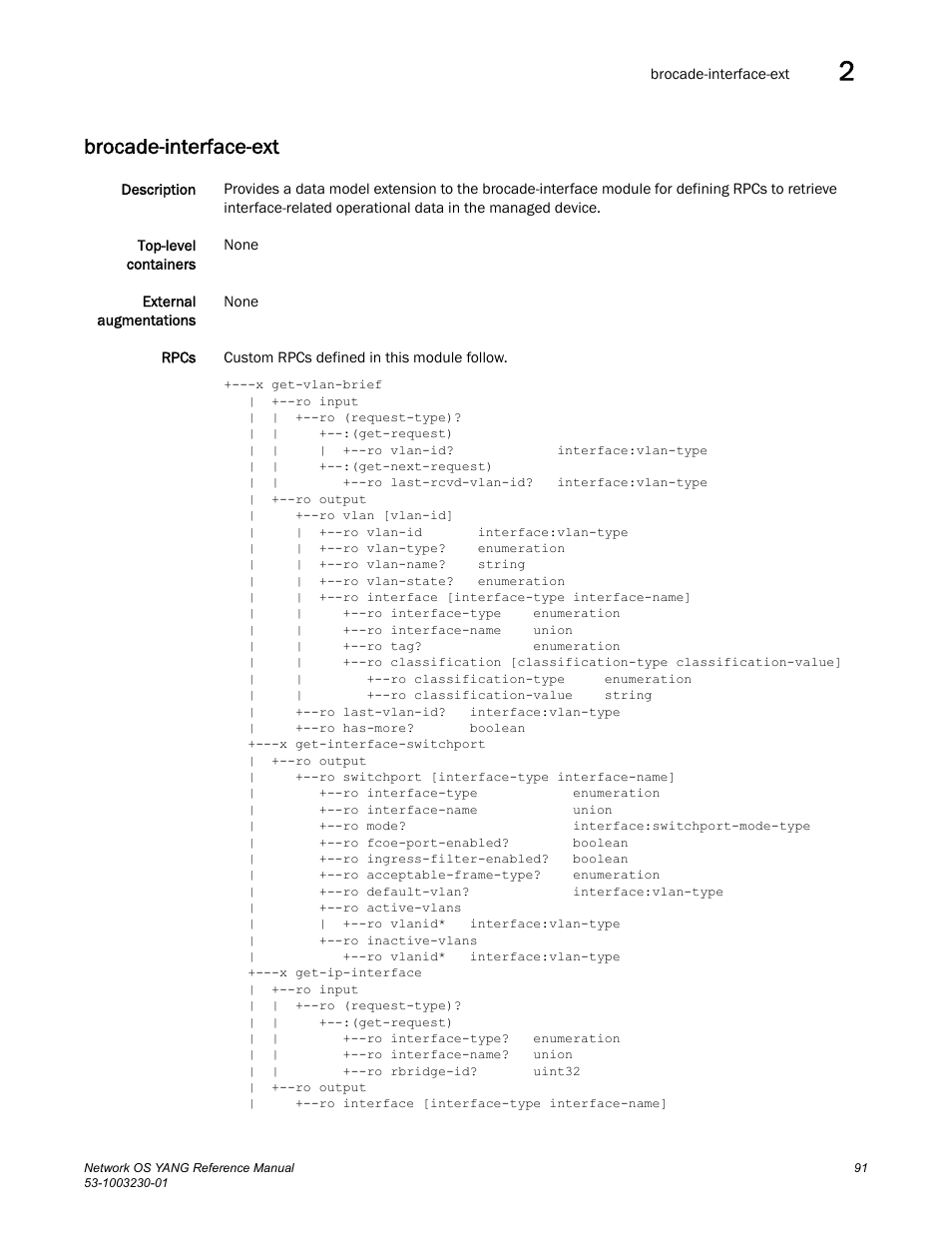 Brocade-interface-ext | Brocade Network OS YANG Reference Manual v4.1.1 User Manual | Page 103 / 238