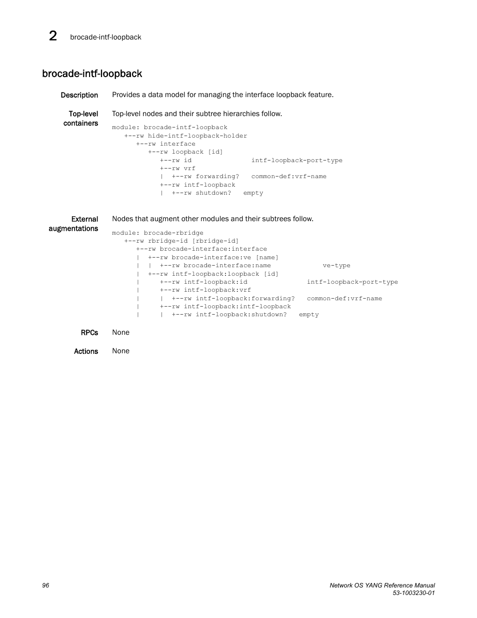 Brocade-intf-loopback | Brocade Network OS YANG Reference Manual v4.1.1 User Manual | Page 108 / 238