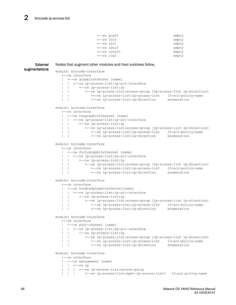 Brocade Network OS YANG Reference Manual v4.1.1 User Manual | Page 110 / 238
