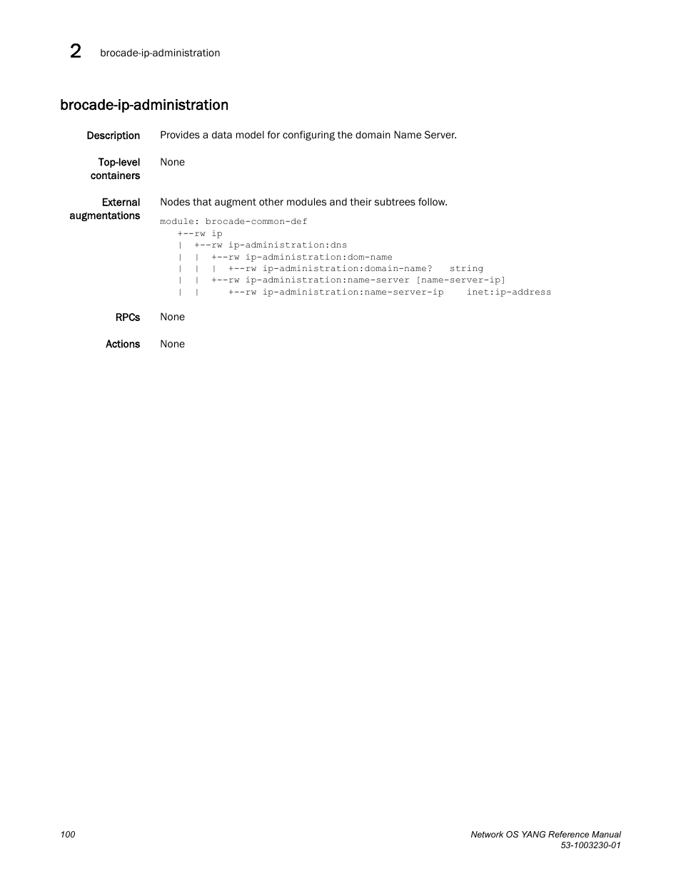 Brocade-ip-administration | Brocade Network OS YANG Reference Manual v4.1.1 User Manual | Page 112 / 238