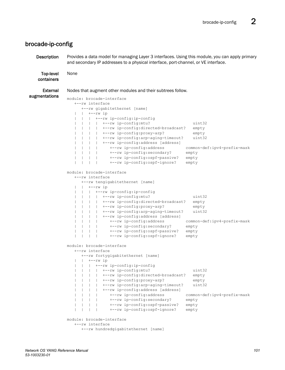 Brocade-ip-config | Brocade Network OS YANG Reference Manual v4.1.1 User Manual | Page 113 / 238