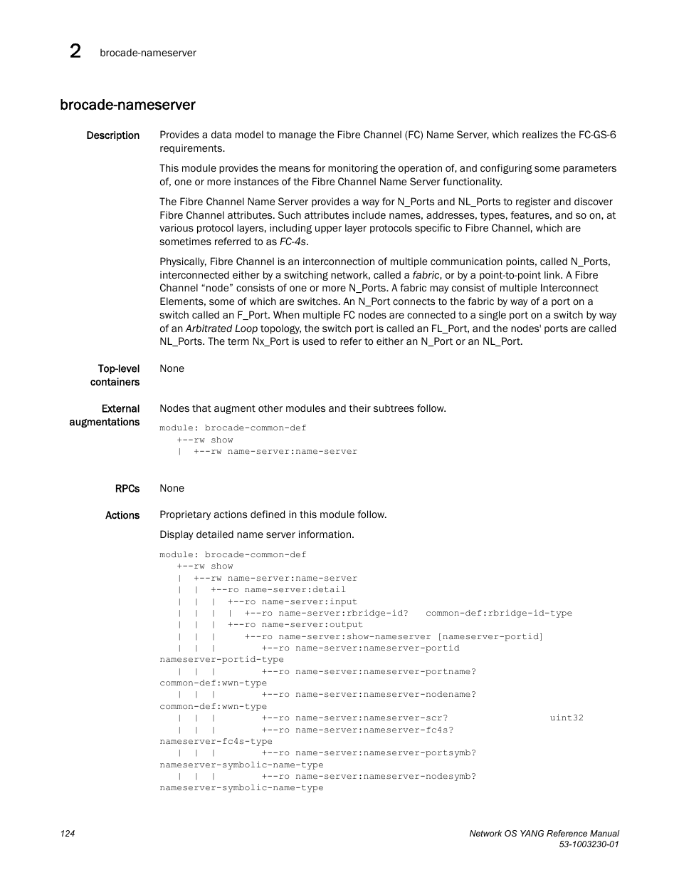 Brocade-nameserver | Brocade Network OS YANG Reference Manual v4.1.1 User Manual | Page 136 / 238