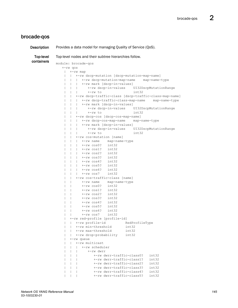 Brocade-qos | Brocade Network OS YANG Reference Manual v4.1.1 User Manual | Page 157 / 238