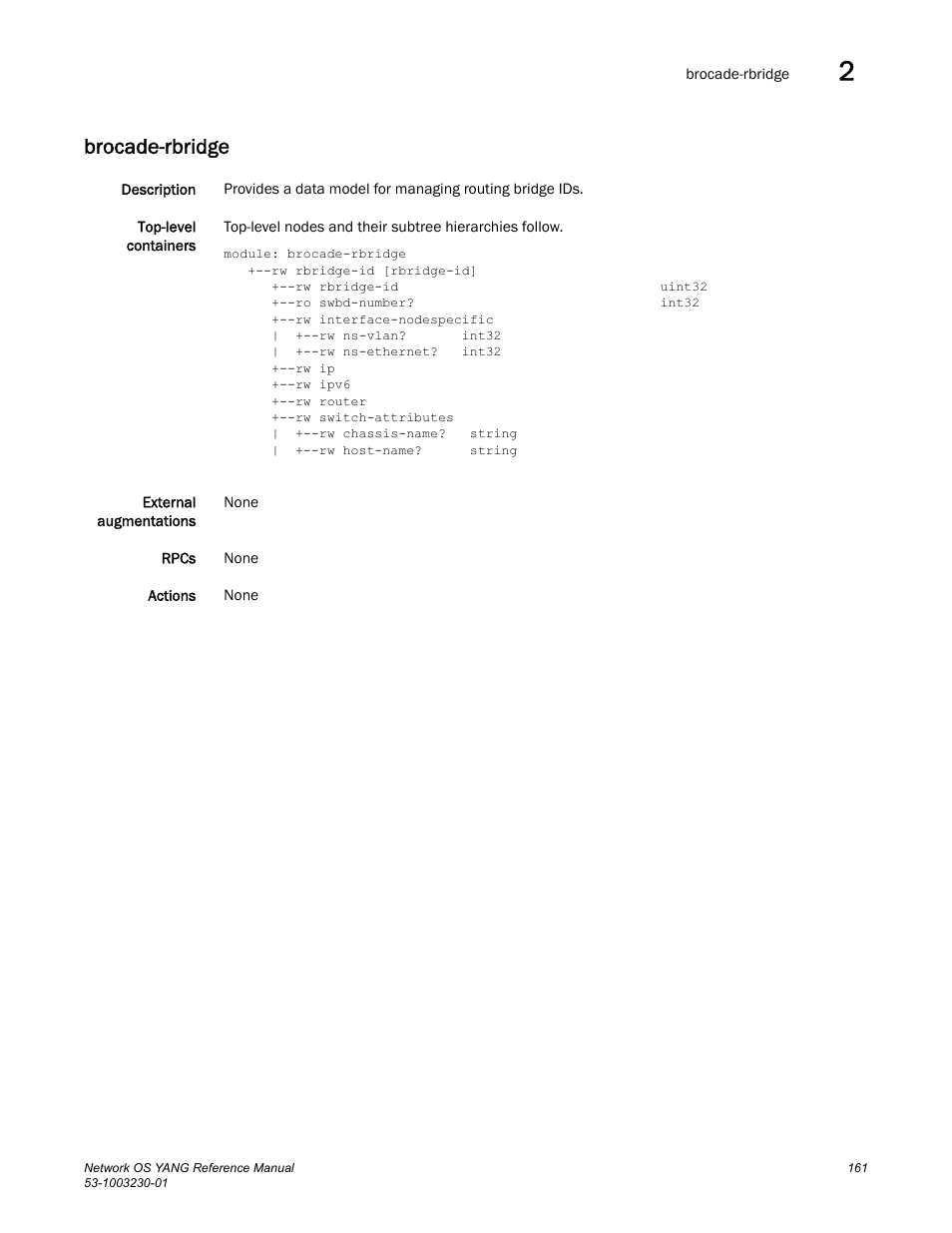 Brocade-rbridge | Brocade Network OS YANG Reference Manual v4.1.1 User Manual | Page 173 / 238