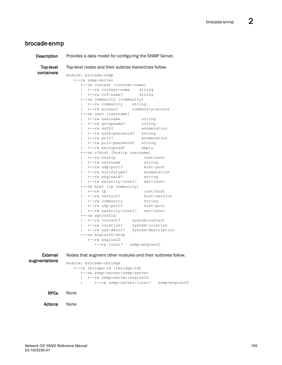 Brocade-snmp | Brocade Network OS YANG Reference Manual v4.1.1 User Manual | Page 181 / 238