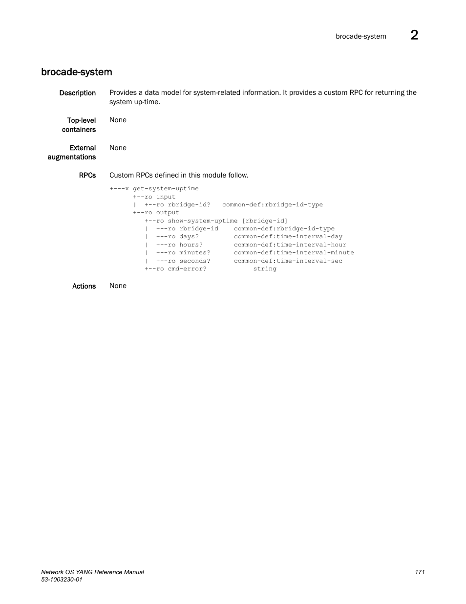 Brocade-system | Brocade Network OS YANG Reference Manual v4.1.1 User Manual | Page 183 / 238