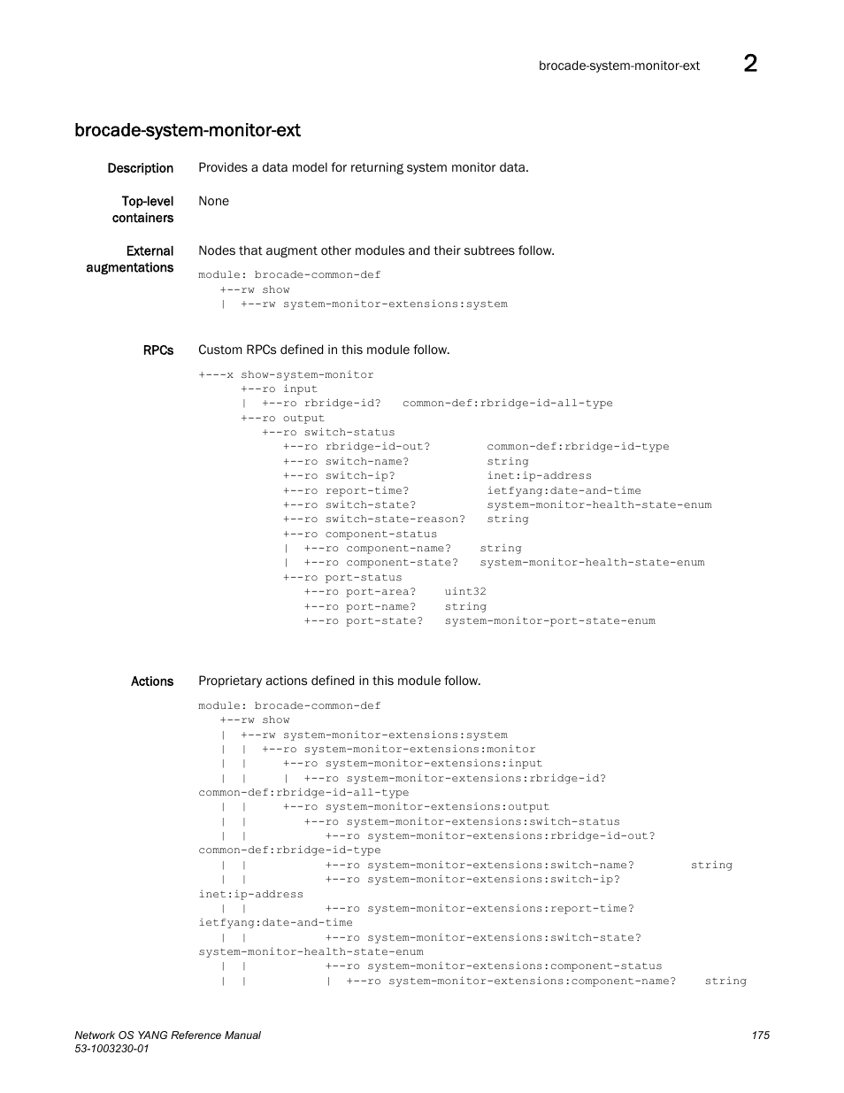 Brocade-system-monitor-ext | Brocade Network OS YANG Reference Manual v4.1.1 User Manual | Page 187 / 238