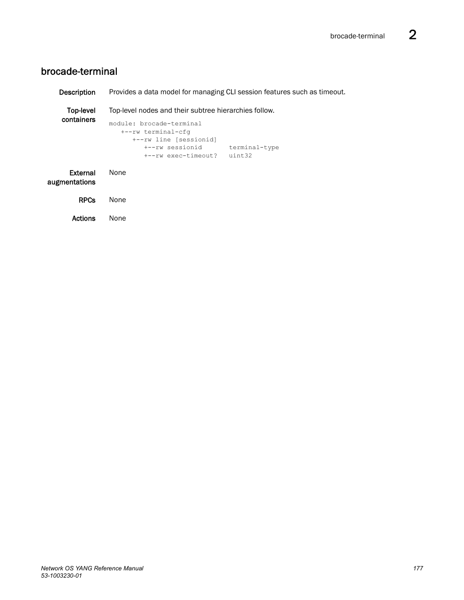 Brocade-terminal | Brocade Network OS YANG Reference Manual v4.1.1 User Manual | Page 189 / 238