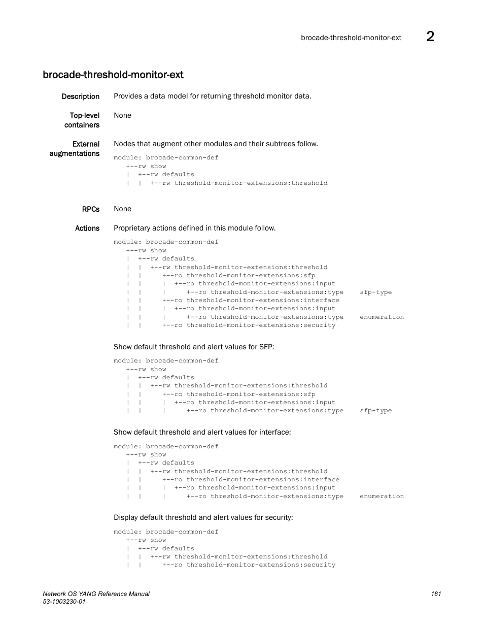 Brocade-threshold-monitor-ext | Brocade Network OS YANG Reference Manual v4.1.1 User Manual | Page 193 / 238