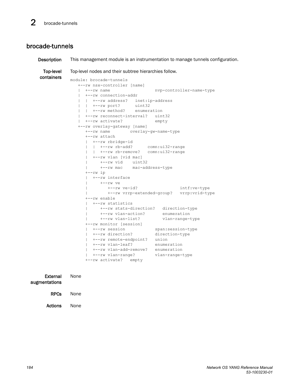 Brocade-tunnels | Brocade Network OS YANG Reference Manual v4.1.1 User Manual | Page 196 / 238