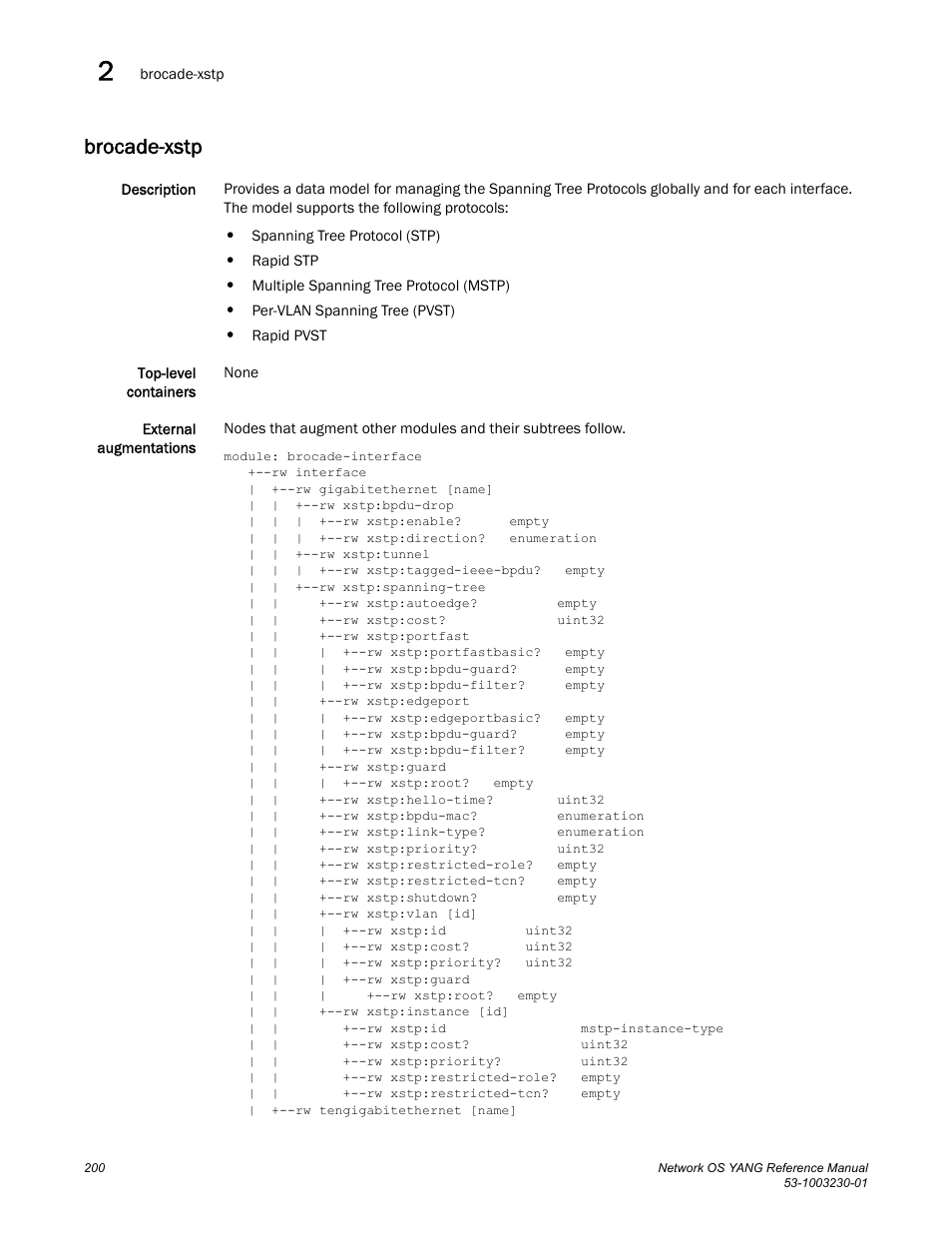 Brocade-xstp | Brocade Network OS YANG Reference Manual v4.1.1 User Manual | Page 212 / 238