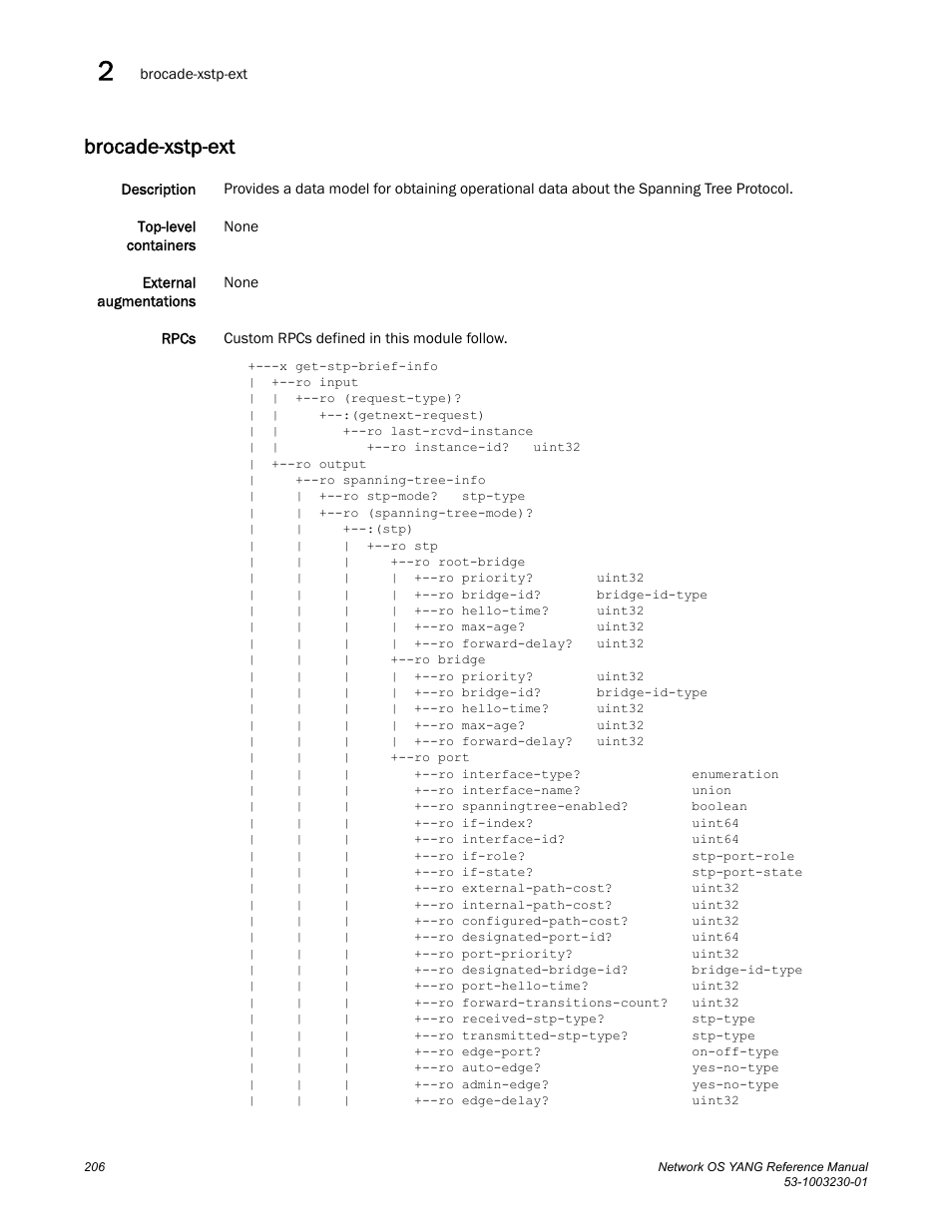 Brocade-xstp-ext | Brocade Network OS YANG Reference Manual v4.1.1 User Manual | Page 218 / 238