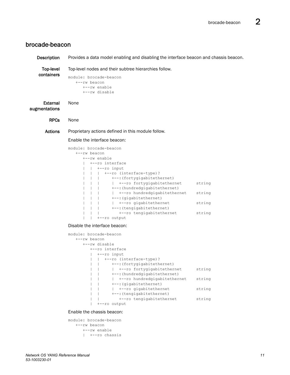 Brocade-beacon | Brocade Network OS YANG Reference Manual v4.1.1 User Manual | Page 23 / 238