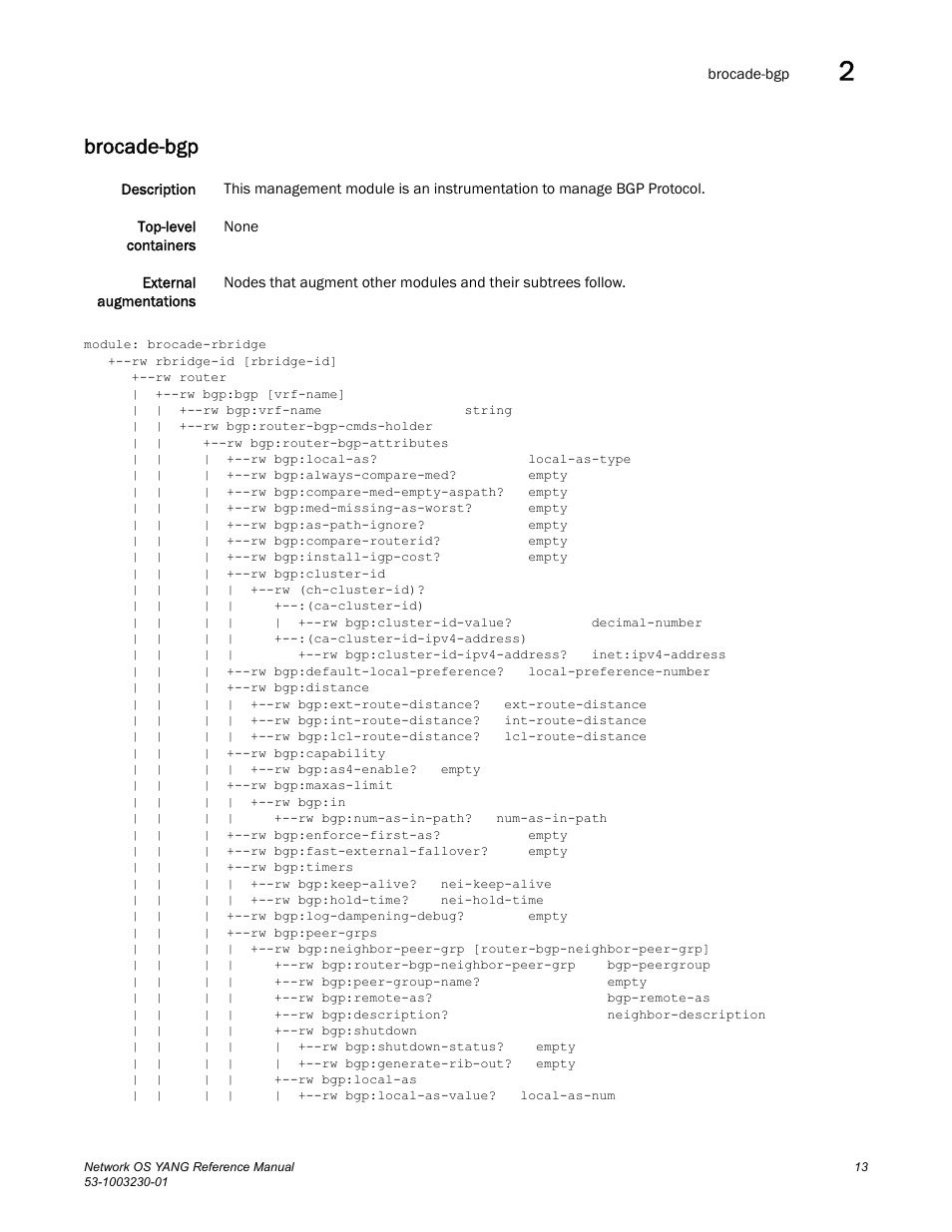 Brocade-bgp | Brocade Network OS YANG Reference Manual v4.1.1 User Manual | Page 25 / 238