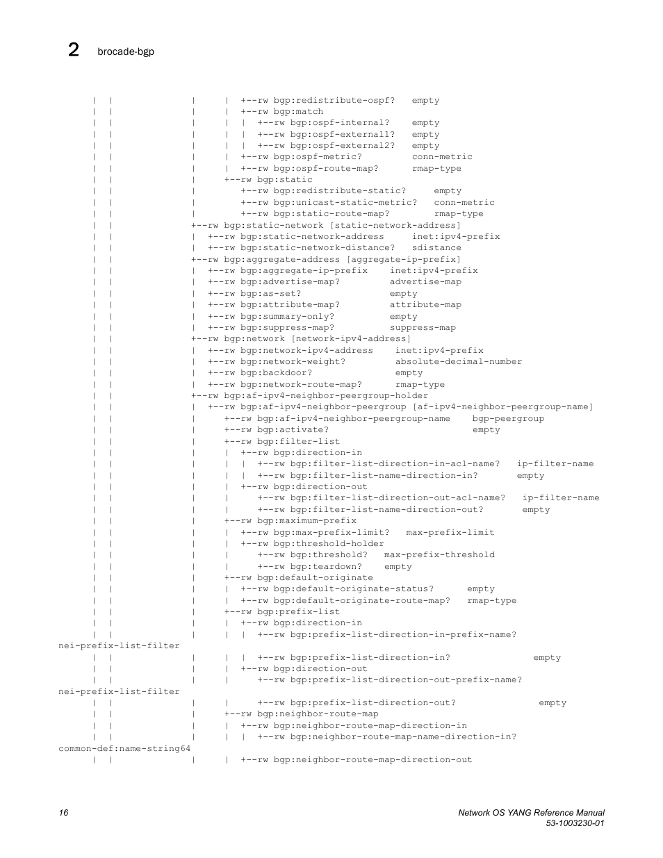 Brocade Network OS YANG Reference Manual v4.1.1 User Manual | Page 28 / 238