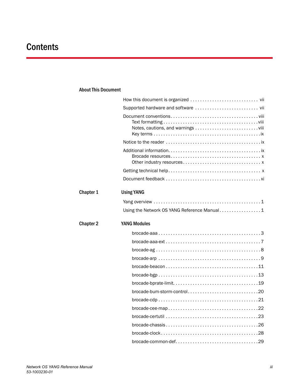 Brocade Network OS YANG Reference Manual v4.1.1 User Manual | Page 3 / 238
