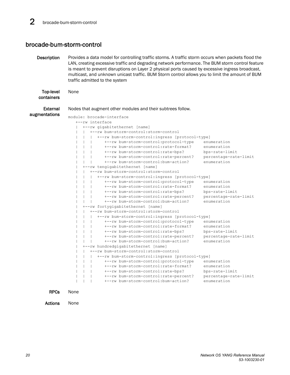 Brocade-bum-storm-control | Brocade Network OS YANG Reference Manual v4.1.1 User Manual | Page 32 / 238