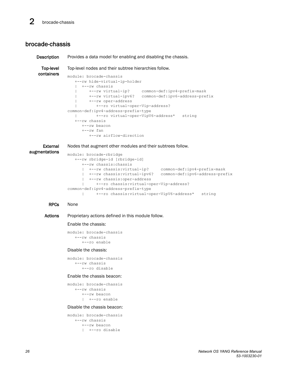 Brocade-chassis | Brocade Network OS YANG Reference Manual v4.1.1 User Manual | Page 38 / 238