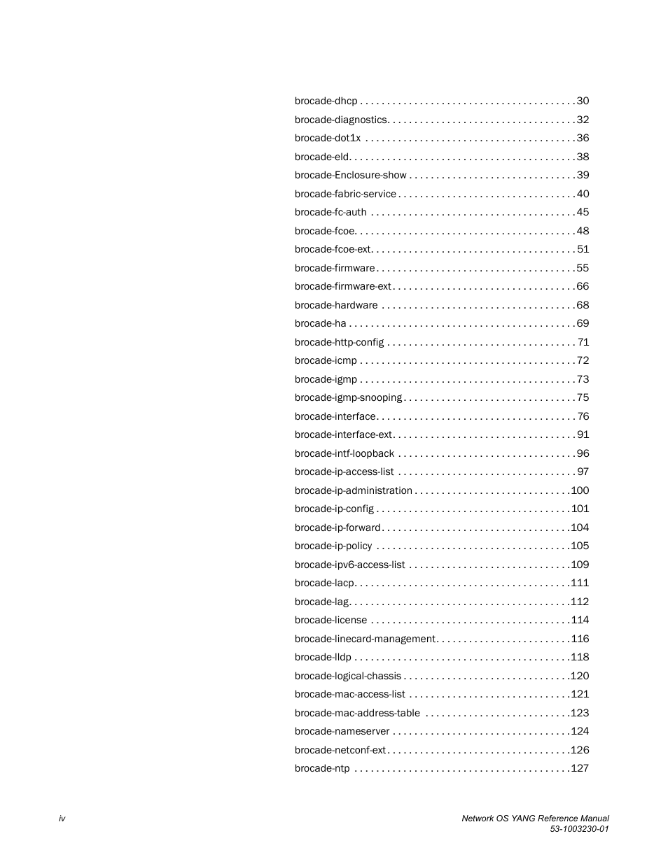 Brocade Network OS YANG Reference Manual v4.1.1 User Manual | Page 4 / 238